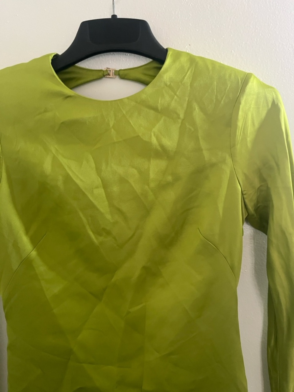 Mango Fitted Long-Sleeve Lime Green Sheath Dress - Picture 13 of 16